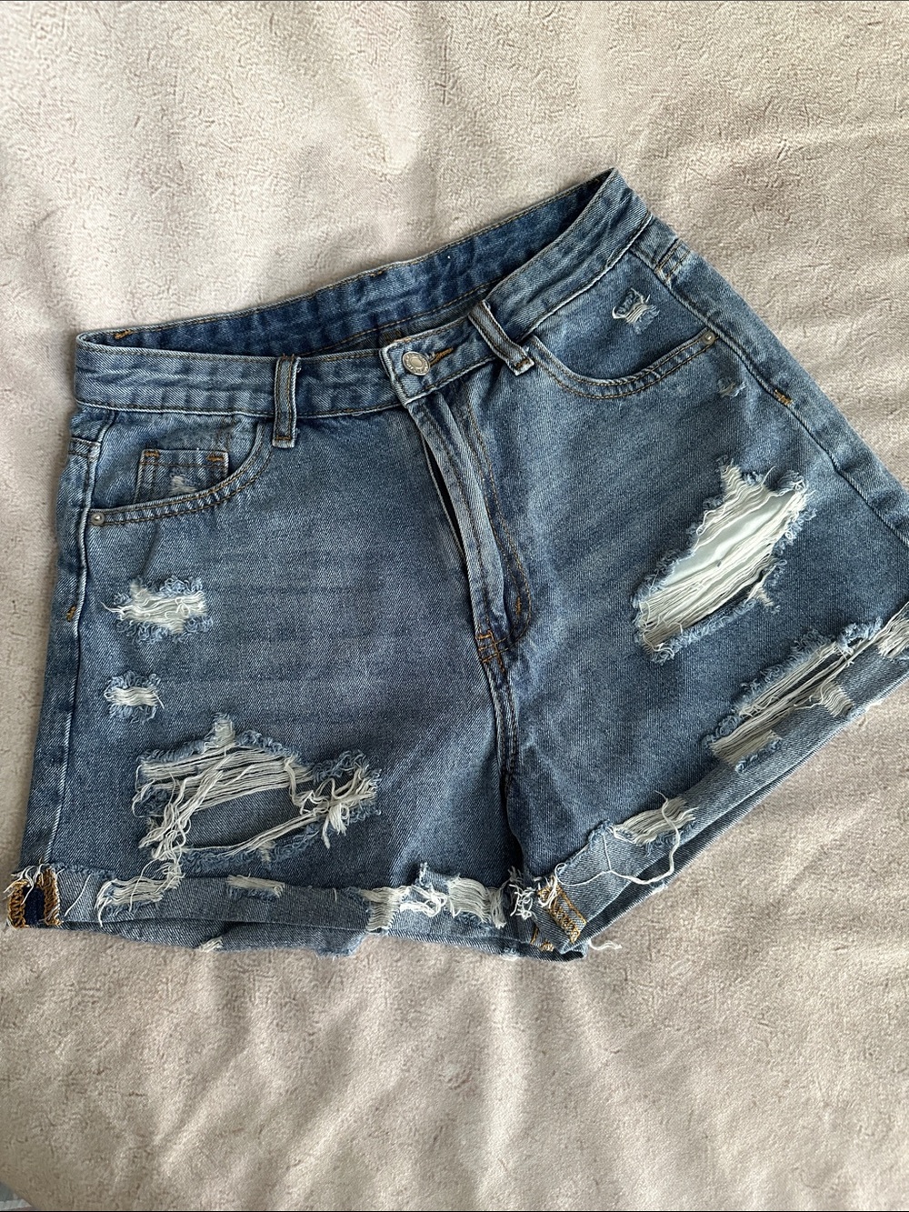 SHEIN Distressed High-Rise Denim Shorts - Blue